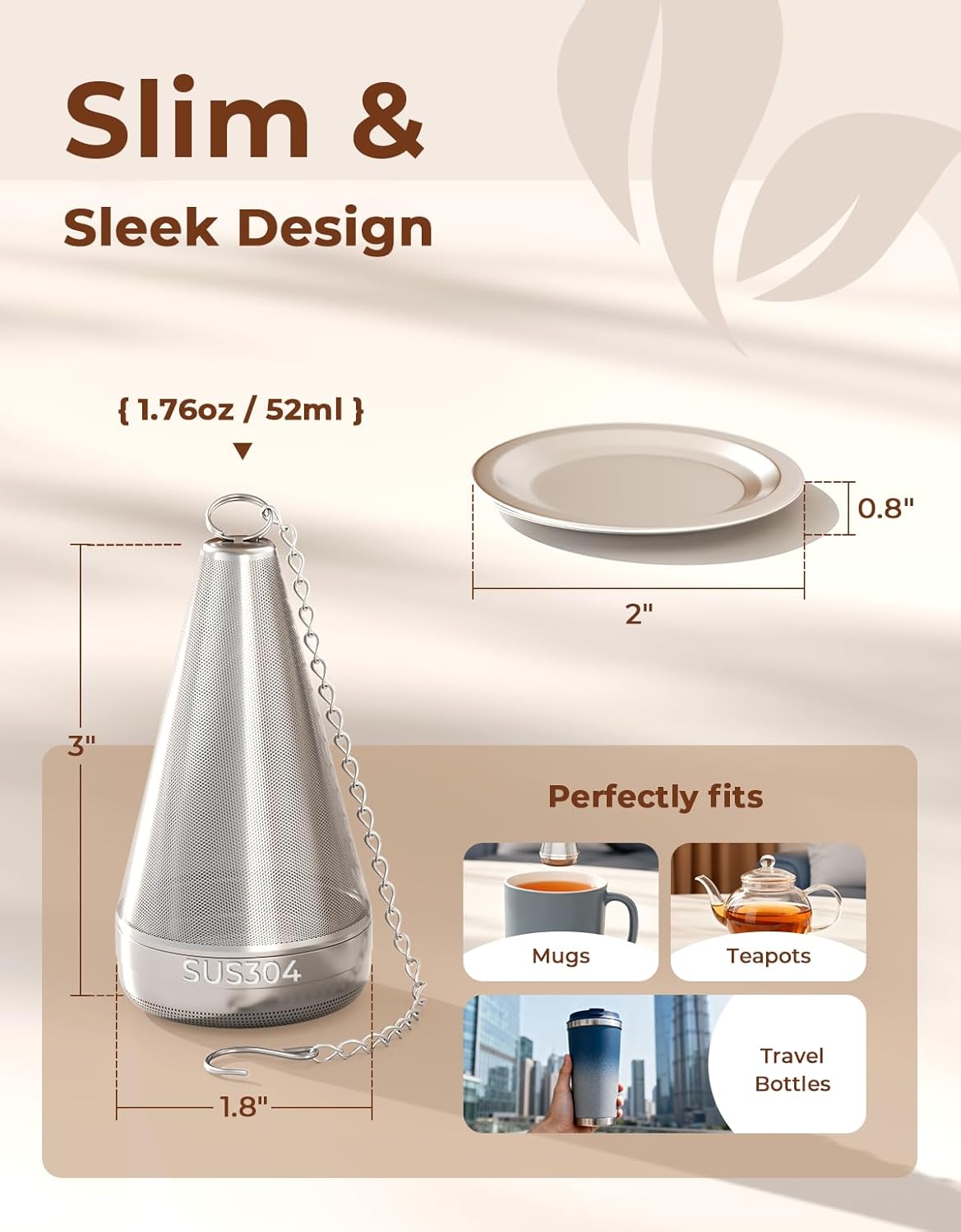 304 Stainless Steel Cone Tea Infuser for Loose Leaf Tea Steeper