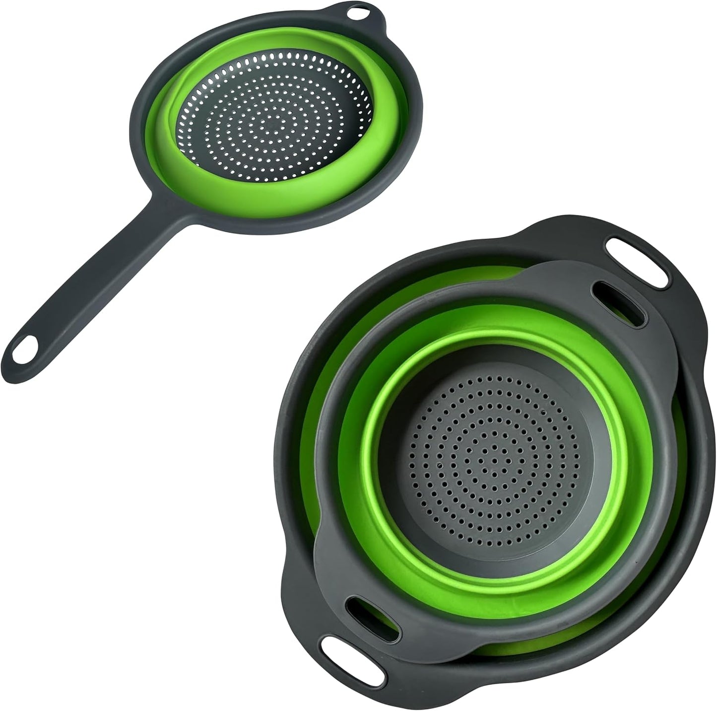 Collapsible Colander Set,Space Saving Collapsible Kitchen Colander Strainer with Handle,Perfect for Draining Pasta Vegetable fruit (Green)