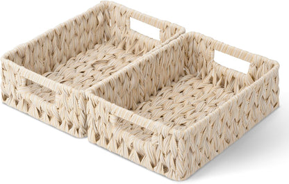GRANNY SAYS Wicker Storage Baskets for Shelves, Water Hyacinth Basket with Scalloped Edge, Storage Wicker Baskets for Pantry, Large, 2-Pack