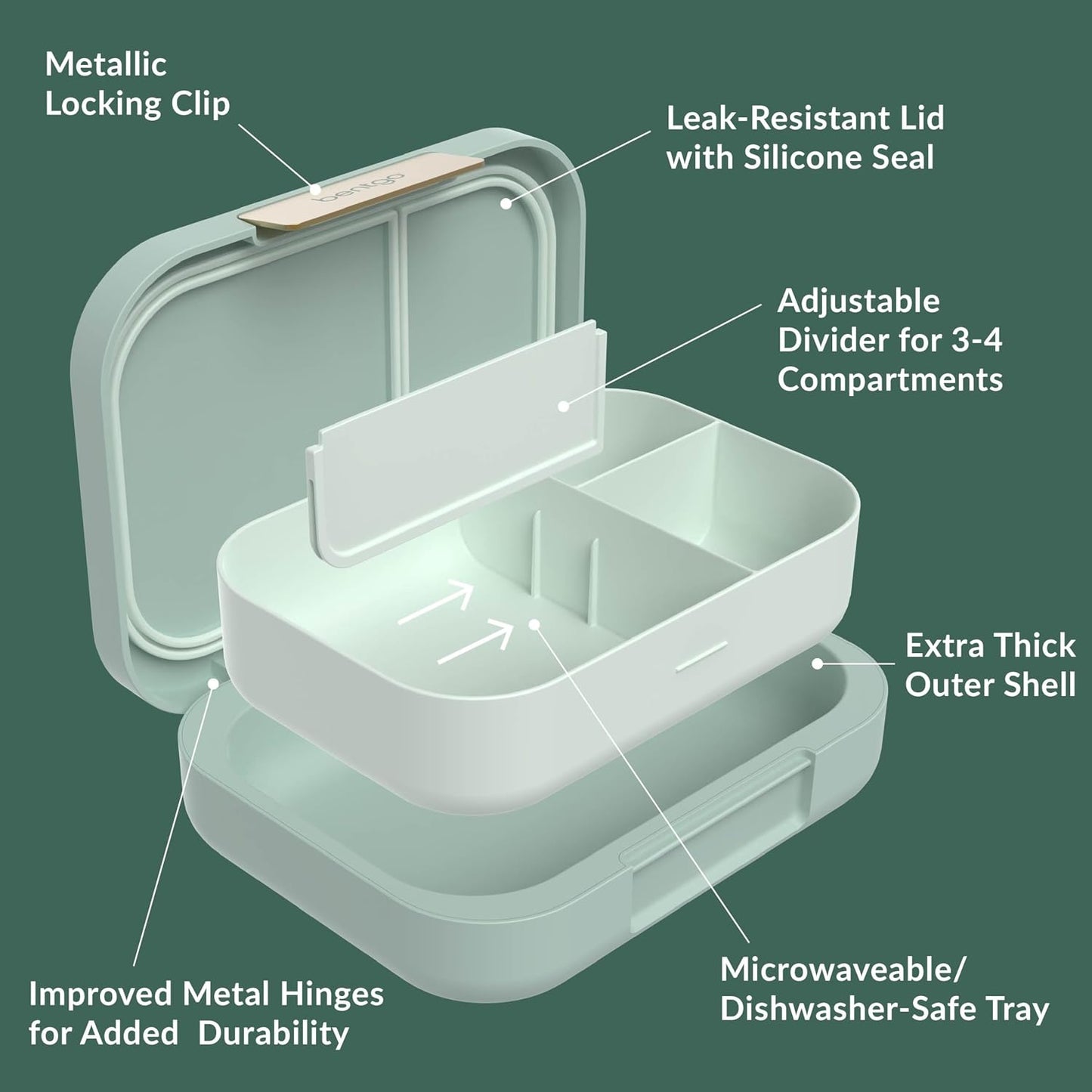 Bentgo Modern - Adult & Teen Bento Lunch Box; 3-4 Compartments, Leak-Resistant, 5.5 Cup Capacity/44 fl oz, Improved Locking Clips, Reusable, BPA-Free, Dishwasher/Microwave Safe Tray (Dark Gray)