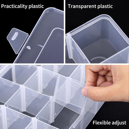 SGHUO 3 Pack 15 Grids Large Plastic Storage Organizer Box,15 Compartments with Dividers for Tackle Box, Beads, Washi Tape, Ribbon, Crafts, Art Supply 10.9X6.5X2.2inch