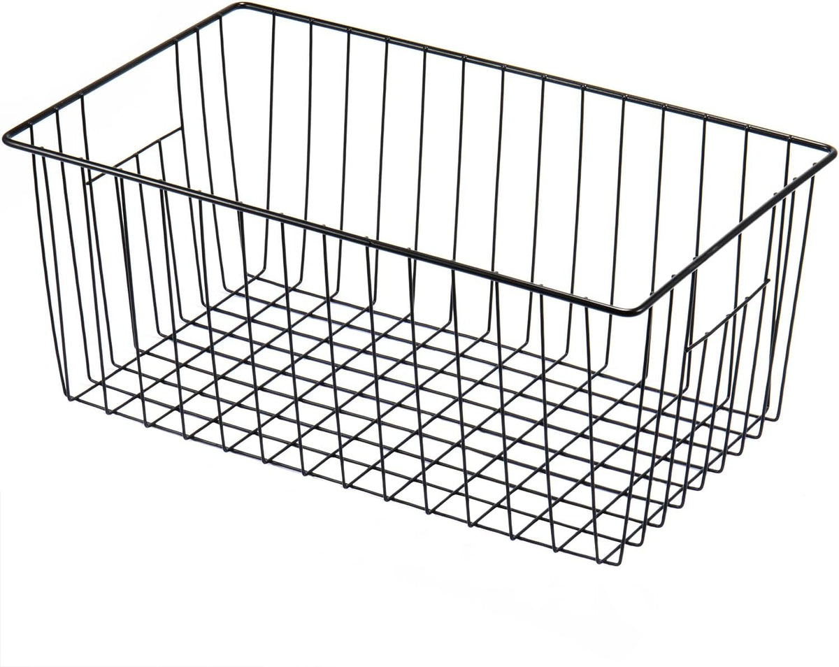 16inch Farmhouse Freezer Wire Baskets Organizer Storage Bins Large Organizer Baskets with Handles for Storage, Office, Kitchen, Pantry, Cabinet, Closets - Set of 6 (White 6)