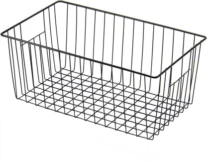 16inch Farmhouse Freezer Wire Baskets Organizer Storage Bins Large Organizer Baskets with Handles for Storage, Office, Kitchen, Pantry, Cabinet, Closets - Set of 6 (White 6)