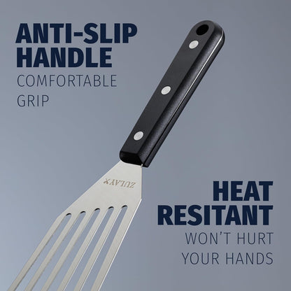 Zulay Kitchen Stainless Steel Fish Turner Spatula - 12.4” Flexible Heat-Resistant Slotted Turner for Non-Stick Cookware - Rust-Proof, Durable & Dishwasher Safe Cooking Utensil for Everyday Use