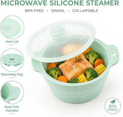 Collapsible Silicone Microwave Steamer with Removable Rack