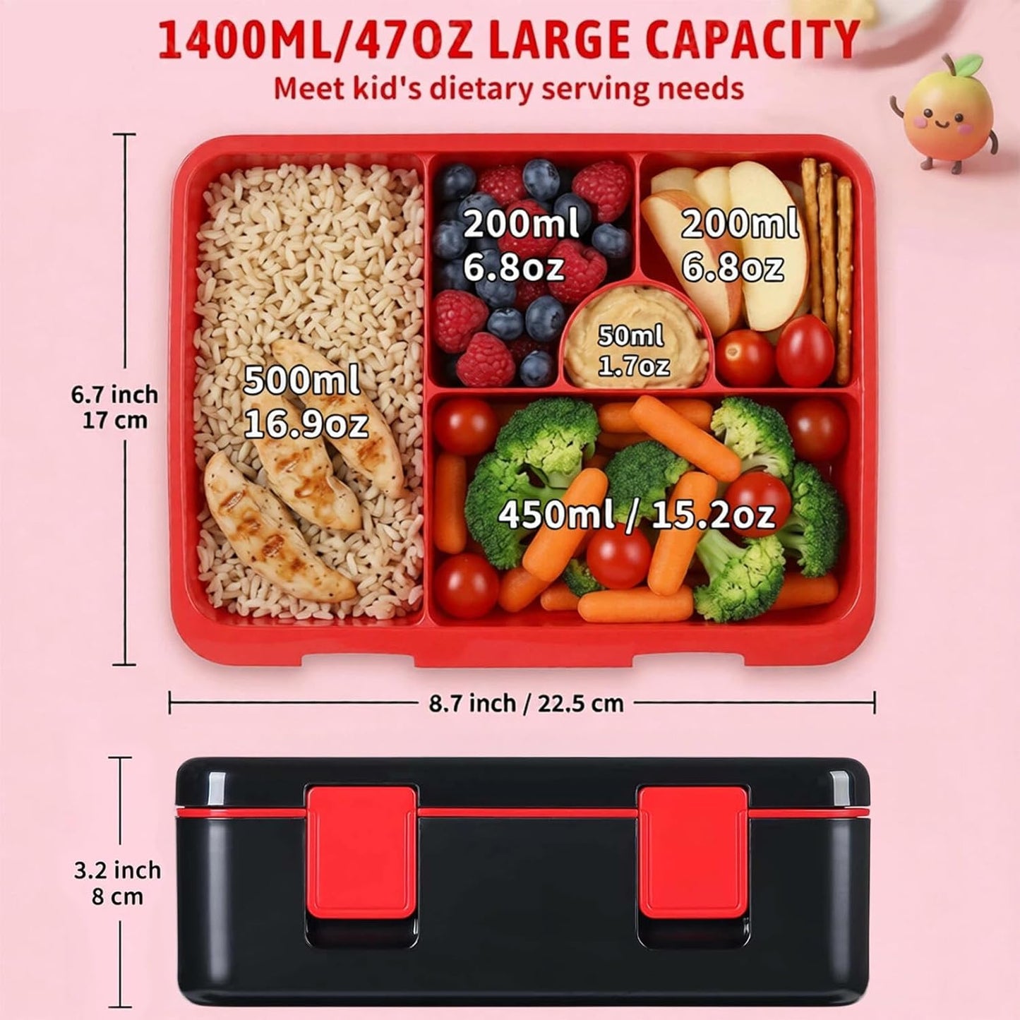 rockpapa Chill Bento Box for Kids- Large 5.5 Cups Lunch Box with Ice Pack - 5 Compartments, BPA-Free, Leak Proof, with Utensils & Portable Handle, Microwave/Dishwasher Safe (Purple Butterfly)