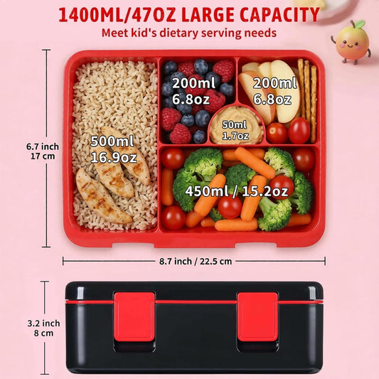 rockpapa Chill Bento Box for Kids- Large 5.5 Cups Lunch Box with Ice Pack - 5 Compartments, BPA-Free, Leak Proof, with Utensils & Portable Handle, Microwave/Dishwasher Safe (Purple Butterfly)