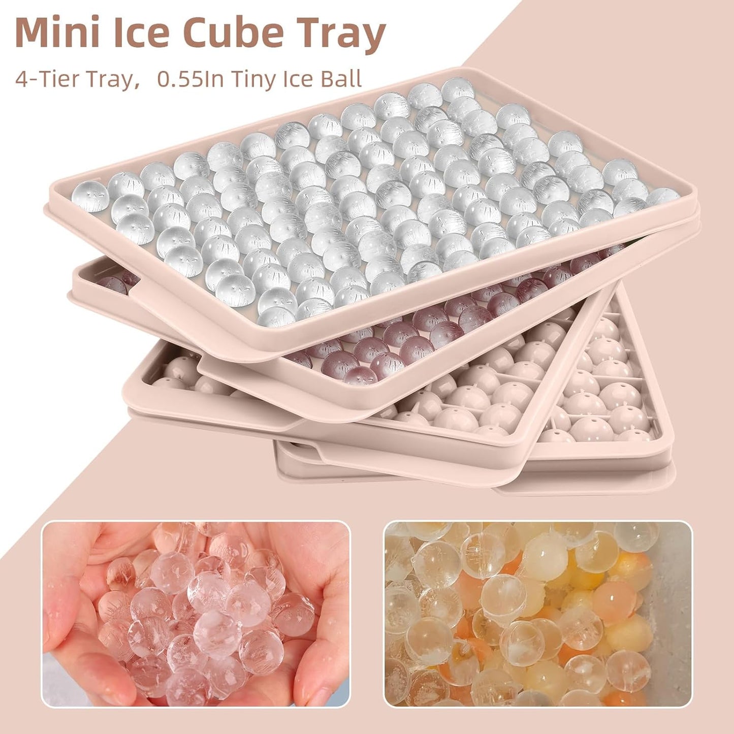 WIBIMEN Mini Ice Cube Trays, 0.55” Tiny Pebble Ice for Iced Coffee & Cocktails, Fast Chill, Easy Twist Release, Stackable with Lid & Storage Bin (2 Pack, Blue)