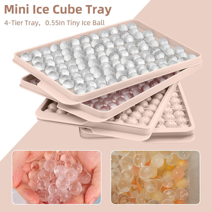 WIBIMEN Mini Ice Cube Trays, 0.55” Tiny Pebble Ice for Iced Coffee & Cocktails, Fast Chill, Easy Twist Release, Stackable with Lid & Storage Bin (2 Pack, Blue)