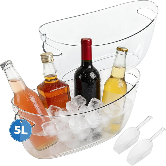 NATGAI 2 Pack Ice Bucket with Scoop, 5L Portable Beverage Tub, Drink Cooler for Champagne/Wine/Beer/Beverage, Mimosa Bar, Celebration, Party Supplies