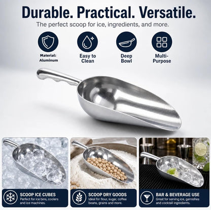 Cast Aluminum 5oz Utility Scoop, Round Bottom Multi-Purpose Ice Scooper with Finger Groove Handle,Food Grade Solid Conical Scoop for Ice Maker Flour Cereal Popcorn Pet Food