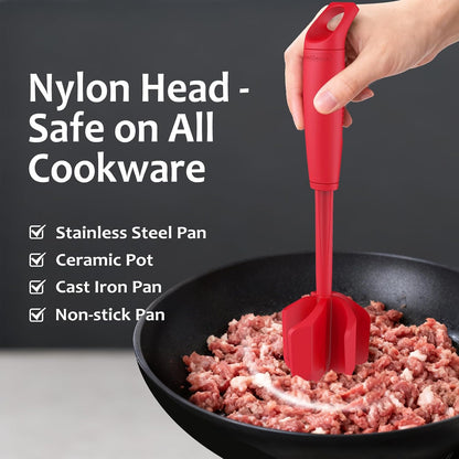 Ourokhome Meat Chopper and Potato Masher, Heat Resistant Nylon Ground Beef Smasher for Hamburger, 5 Curved Blades Nonstick Safe Mixer & Stirrer, Practical Kitchen Gadgets, Mint
