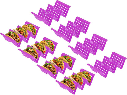 uxcell 8 Pcs Taco Holder Stand, Plastic Taco Plates Hold Up to 3 Tacos, Hollow Carved Taco Shell Holder, Dishwasher Microwave Safe, Pink