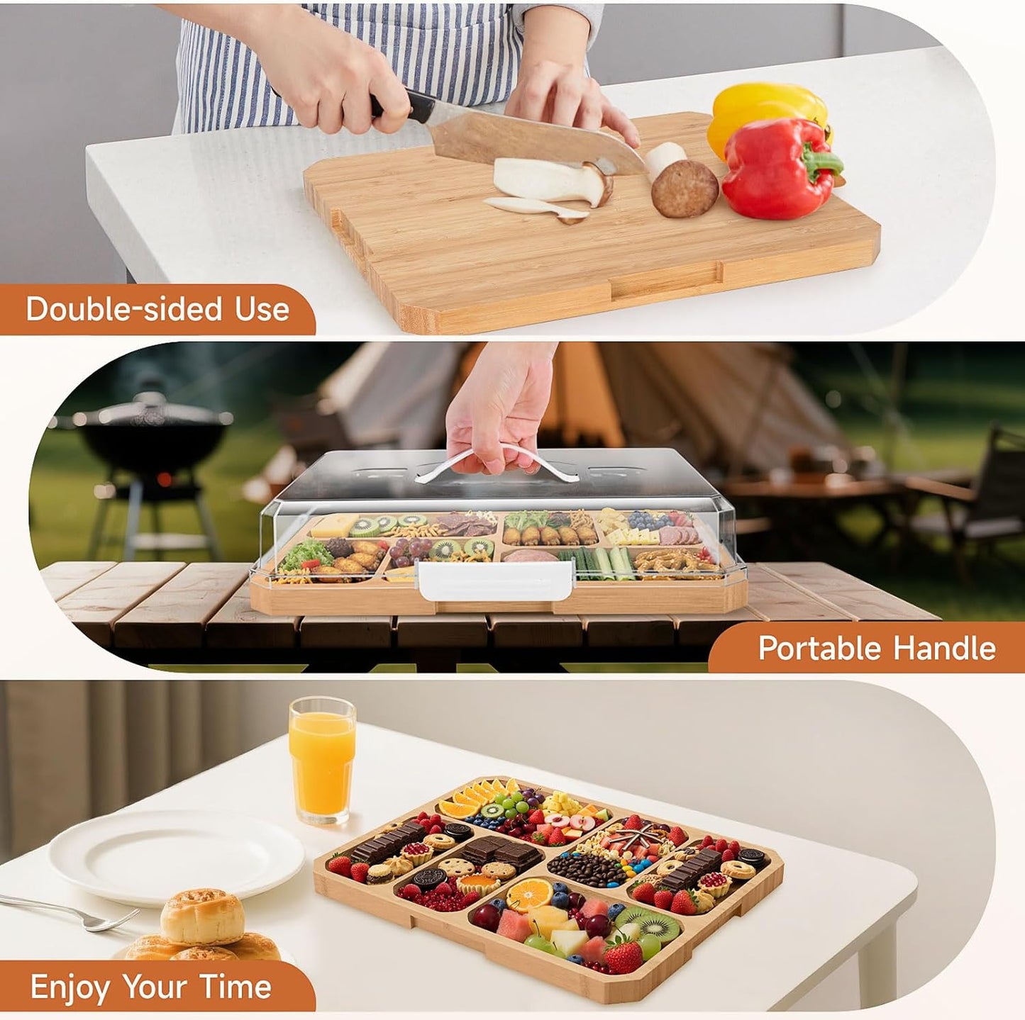 Charcuterie Board with Lid, Travel Portable Snackle Box Charcuterie Container Bamboo Cutting Boards for Candy Fruits Nuts Snacks, House Warming Gifts for Women