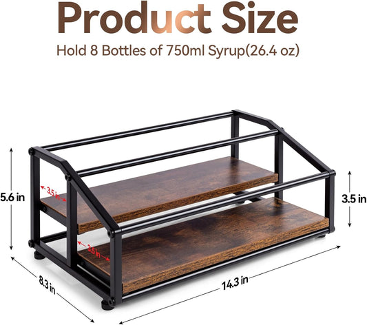 kimilus Coffee Syrup Organizer Rack, Liquor Bottle Display Shelf, 2 Tier 10 Syrup Bottles Holder Stand for Coffee Bar Kitchen Small Wine Rack for Family Storage for Syrup Wine Dressing