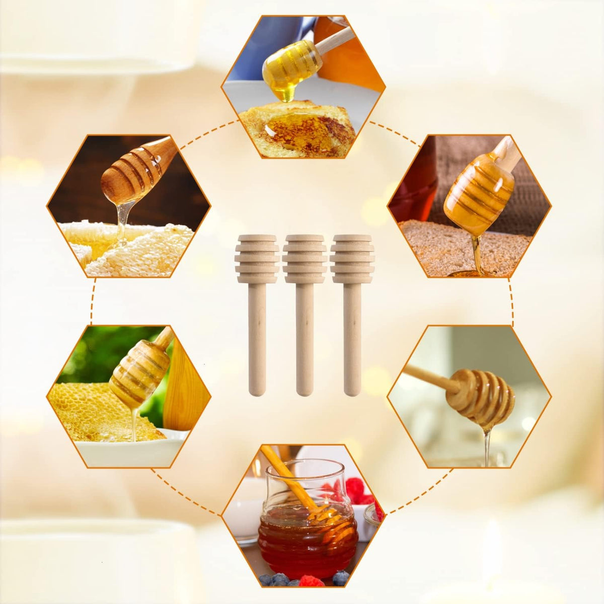 Wooden Honey Dipper Sticks, 3 Inch Honey Sticks Mini Honeycomb Sticks, Mini Honey Dipper Honey Stirrers for Honey Jar Dispense Drizzle Honey and Wedding Party Favors Gift