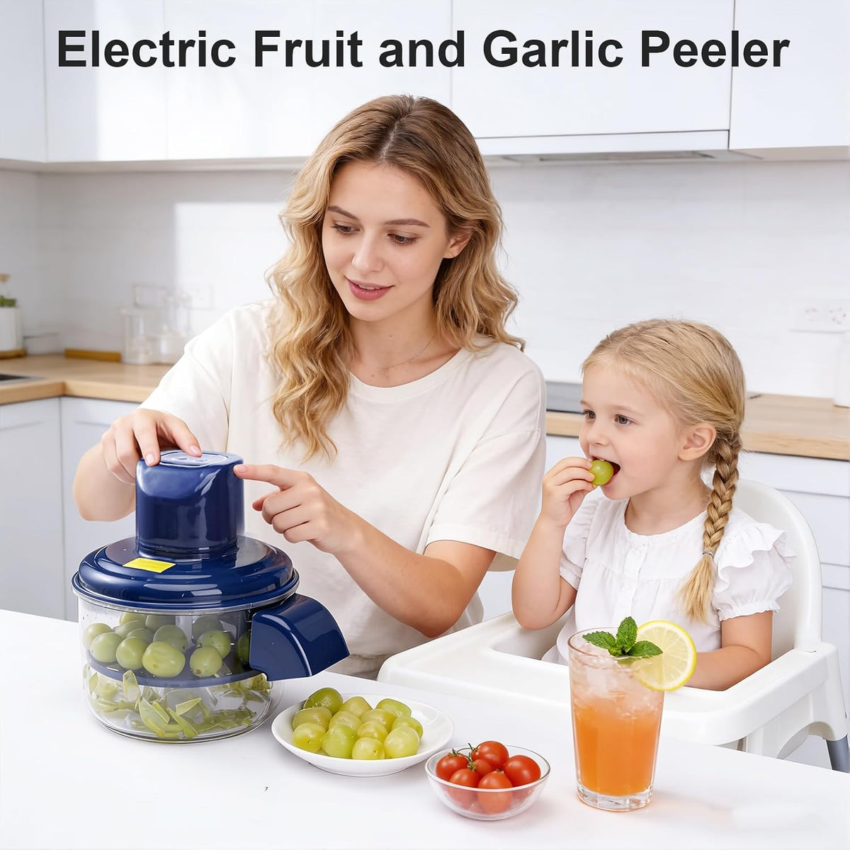Electric Grape Peeler Machine, Automatic Garlic & Cherry Tomato Peeler - Automatic Peeler Skin Remover Tool for Small Fruits, Easy Clean Detachable Chamber for Home & Commercial Use