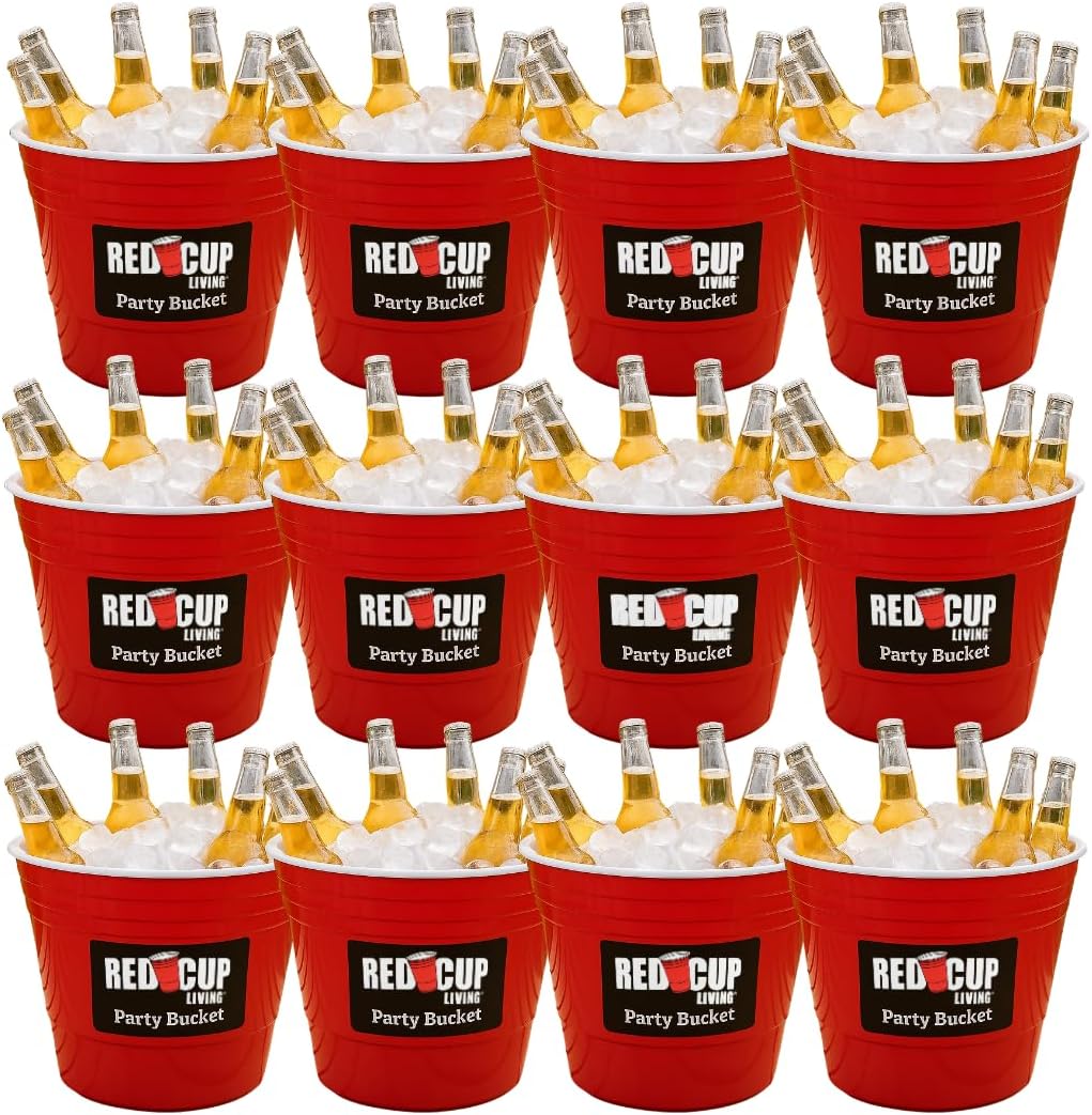 Red Cup Living Large Party Ice Bucket, 201 oz Insulated Drink Cooler for Parties, Bar & Kitchen, Durable Plastic Beer, Wine & Champagne Beverage Tub for Holiday