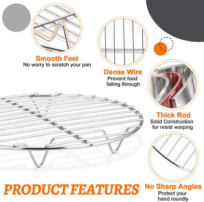 P&P CHEF 9 Inch Cooking Rack Round for Steaming Cooling, Silver, 2 Pack
