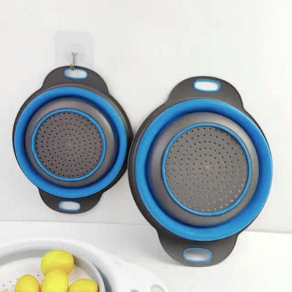 3PCS Green Foldable Kitchen Strainer Set – Silicone Colander Collapsible Strainers and Colanders Green Collander for Kitchen Collapsible Compact Drain Tools for Cooking Prep