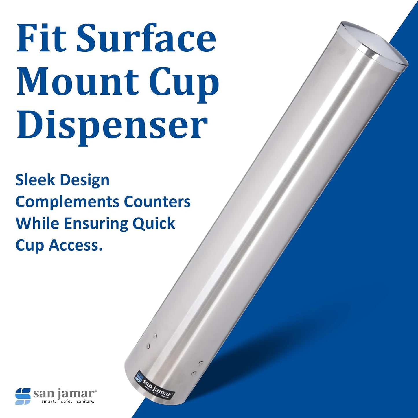 San Jamar 23.5" Pull Type Cup Dispenser – Stainless Steel 12 to 24 Oz Cup Holder with Flip Cap for Restaurants, Dining Halls, Fast Food Beverage Stations, Silver