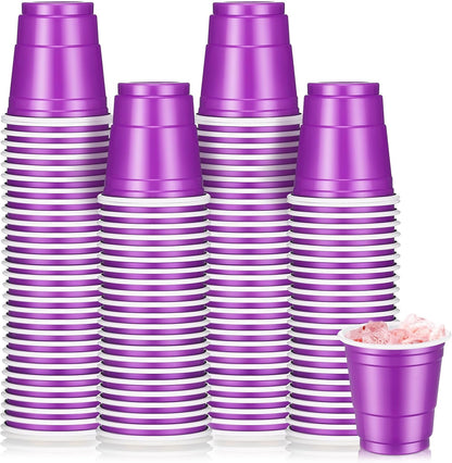 Roshtia 100 Pack 2 oz Plastic Shot Cups, Mini Disposable Shot Glasses 2 oz Wedding Party Cups for Bridal Shower Wedding Party, Beer Taste Serving, Snacks(Black, Gold)