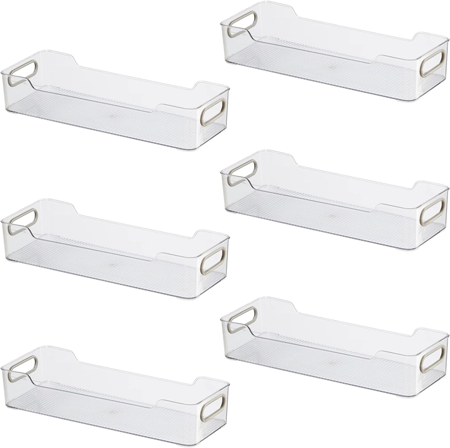 Oggi Cabinet/Drawer Storage Bin - 14" x 5" (Set of 6), Clear/Gray, Ideal for Kitchen Organization, Pantry Storage, Fridge Organizing