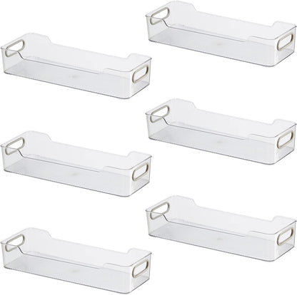 Oggi Cabinet/Drawer Storage Bin - 14" x 5" (Set of 6), Clear/Gray, Ideal for Kitchen Organization, Pantry Storage, Fridge Organizing