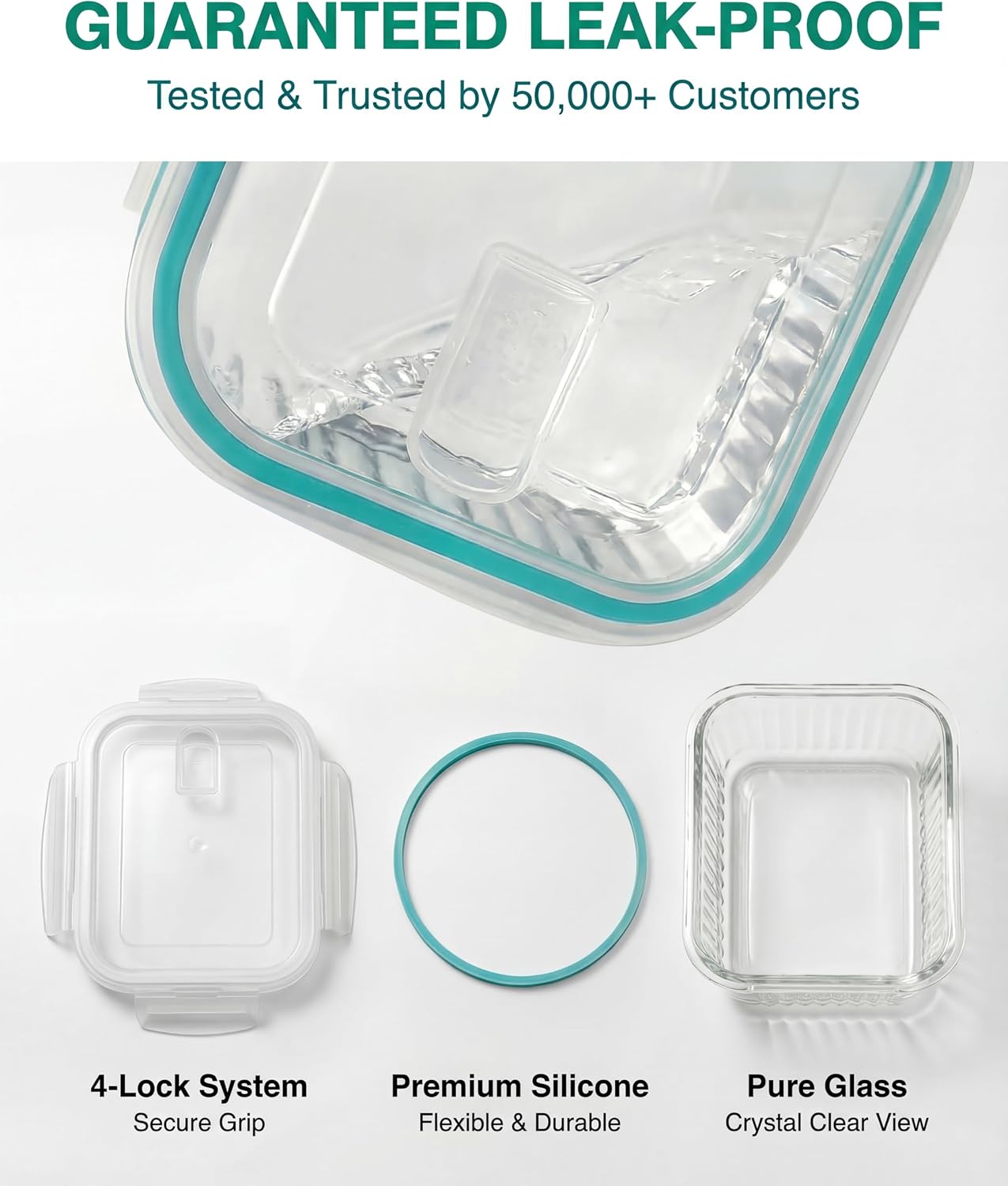 5-Packs, 36 Oz Glass Meal Prep Containers with Snap Locking Lids Glass Food Containers,Airtight Lunch Container,Microwave, Oven, Freezer and Dishwasher