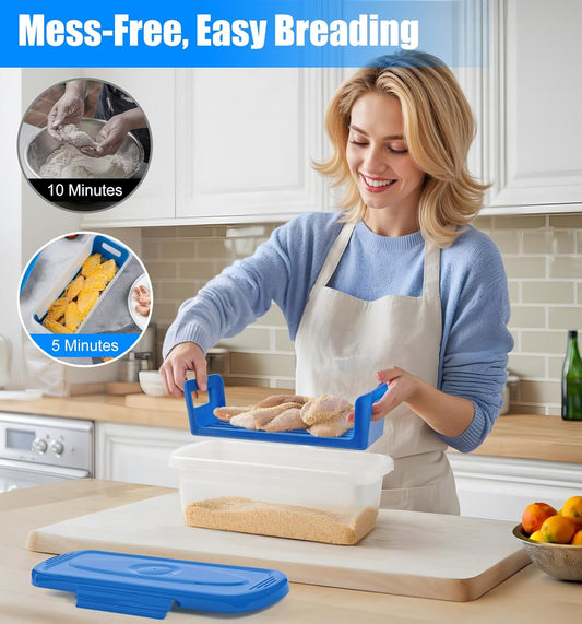 Batter Bowl with Lid, 2-Pack Fish Batter Shaker, Better Breader Shaker Bowl with Breading Shaker Tray, Batter Bowl with Lids Shaker for Frying Chicken Wings Fish Onion Rings Veggies