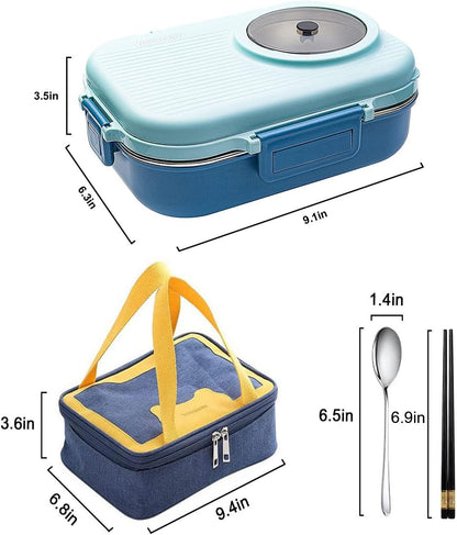 3 Compartments Bento Lunch box with Soup Bowl, Insulated Lunch Bag and Portable Utensils, Stainless Steel Camera Lunch Containers，Leak Proof Bento Box for Kids Adults Men Women…