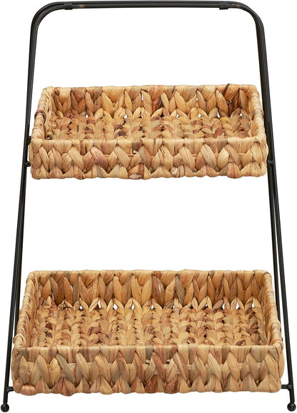 Household Essentials Artisan Water Hyacinth and Iron 2-Tier Tray Tower
