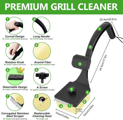 Sponge Grill Brush for Outdoor Grill, Upgraded Safe Bristle Free Grill Brush with Scraper Replaceable Head, BBQ Cleaning Brush for Dad, 1+2 Pcs