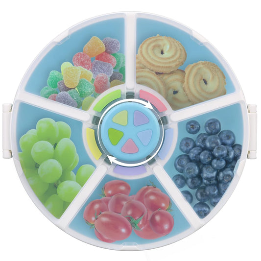 JOOPETALK Kids Reusable Rotating Snack Container with 5 Separate Compartments, Color Matching Opening Lid, BPA/PVC-Free, Dishwasher Safe, Perfect for Travel, School Lunches & On-the-Go Snacking-Purple