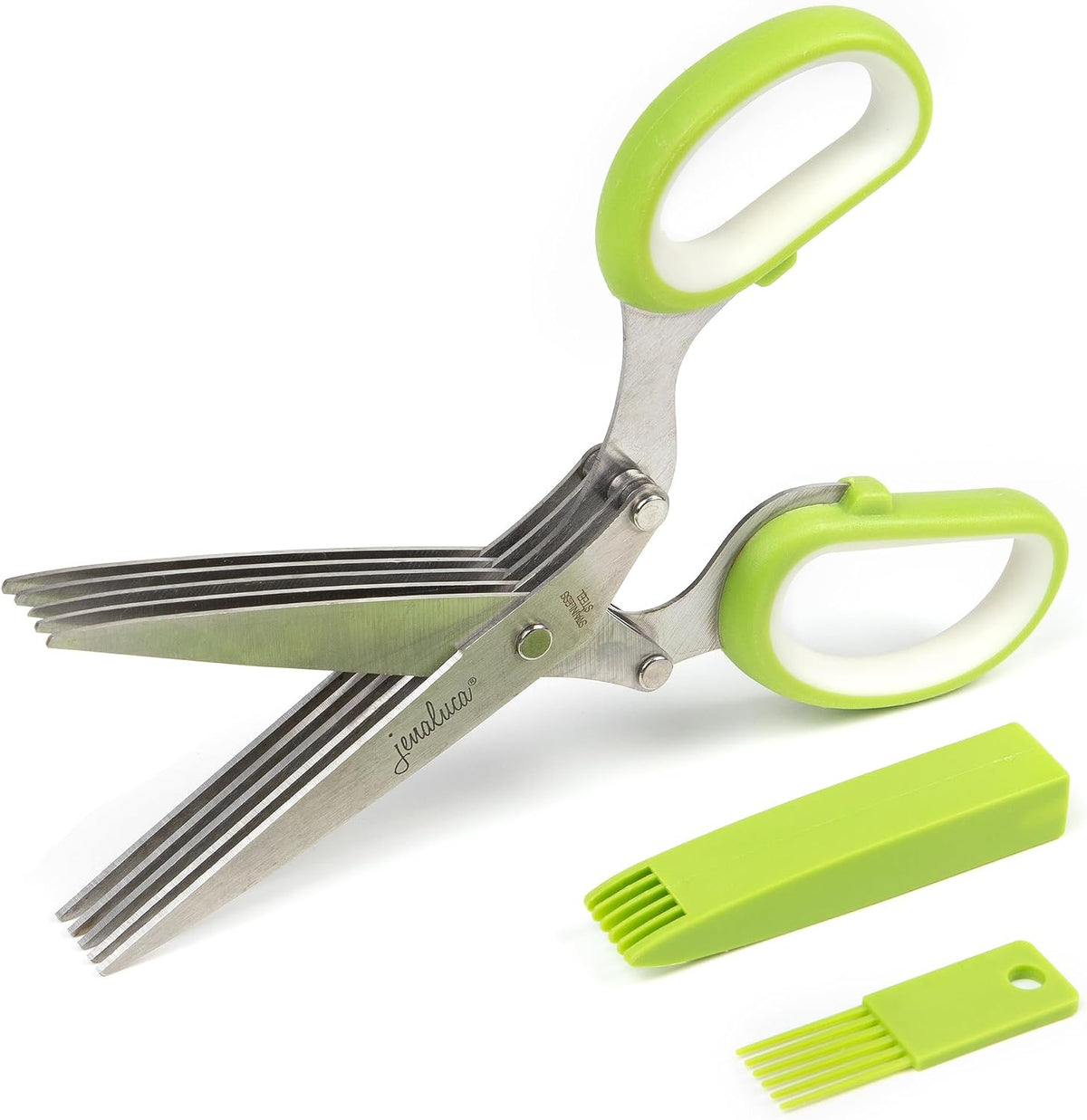 Jenaluca 5-Blade Herb Scissors, Stainless Steel Kitchen Shears, Green