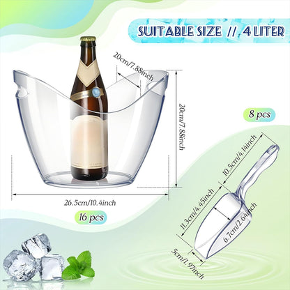 Cunhill 6 Pieces Plastic Clear Ice Bucket with Scoops Clear Acrylic Ice Tub Plastic Wine Bucket Party Beverage Chiller Bin Parties Tub for Wine Champagne or Beer (4 Liters)