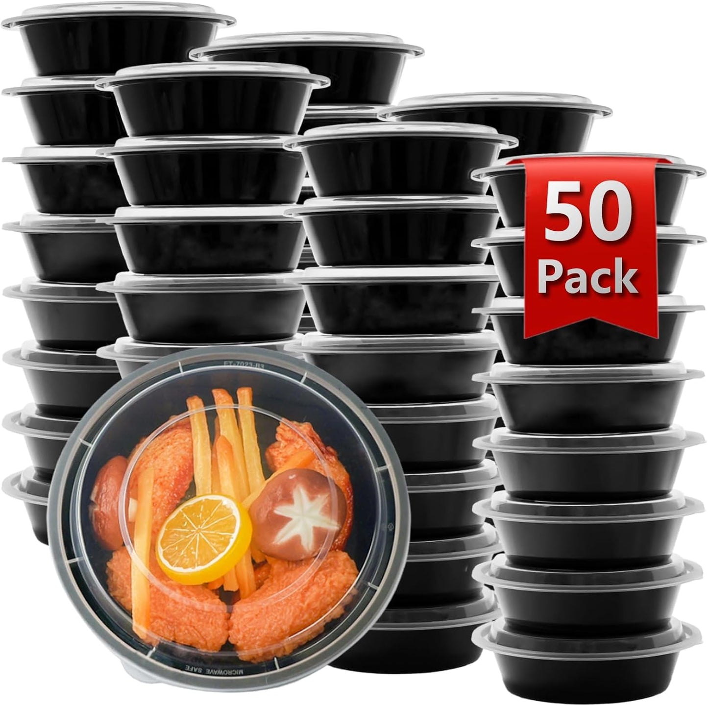 Meal Prep Containers Reusable 10 Pack-28 oz Food Storage Containers with Lids To Go Food Containers Takeout, Microwave Dishwasher Freezer Safe, Stackable, BPA Free, Plastic (Black)