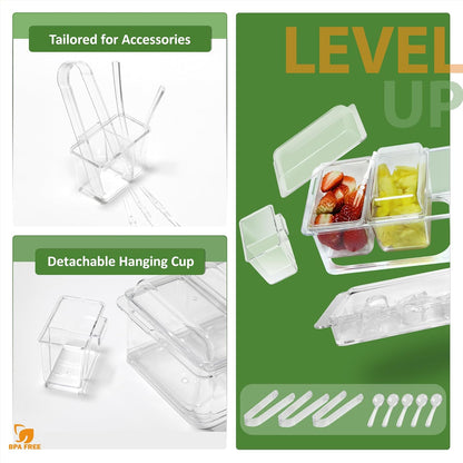 IVYHOME Chilled Condiment Server, Taco Bar Serving Set, Mimosa Bar Supplies, with 5 Lidded Containers and Detachable Ice Storage Layer, 2 Hanging Cups for Storing Tong or Forks