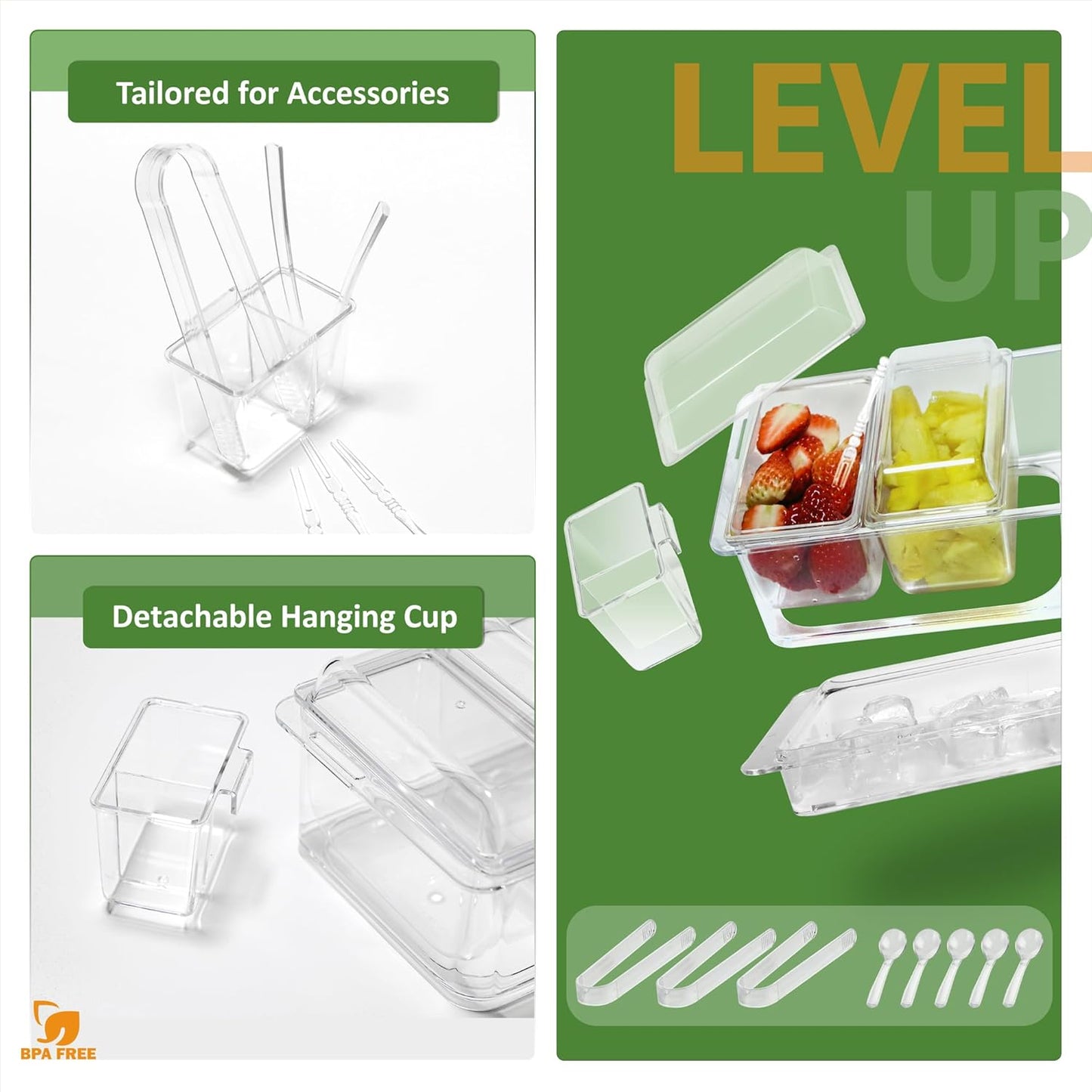 IVYHOME Chilled Condiment Server, Fruit Ice Serving Platter for Parties, Condiment Pots, Taco Bar Serving Set, Chilled Food Containers (Octagonal)