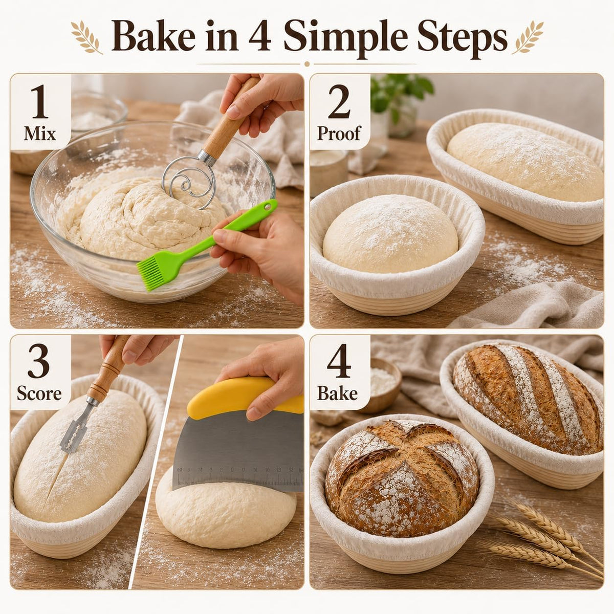 Banneton Bread Proofing Basket Set, 2 Pack 9 Inch Round & Oval