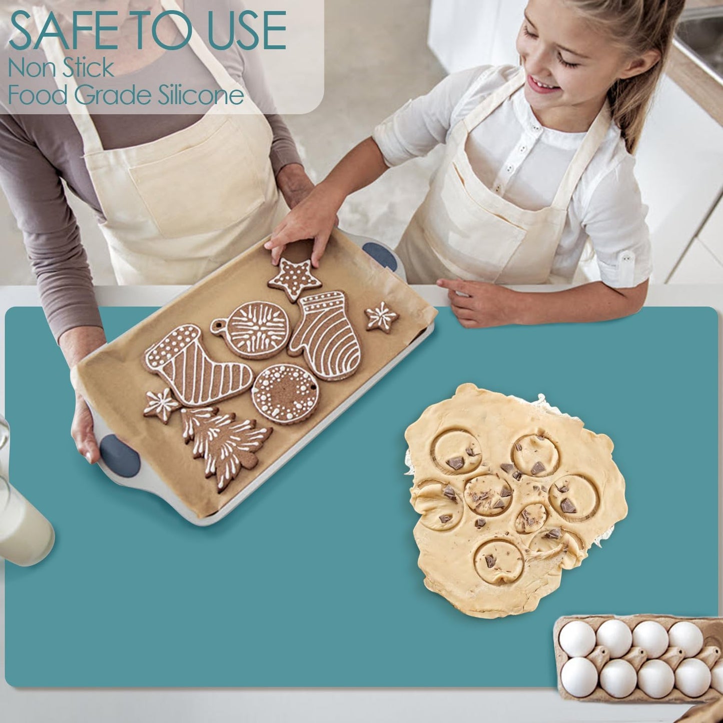 Extra Large Dark Green Countertop Mat - Silicone Table Kitchen Desk Mat - Non-Slip & Heat Resistant - Dinner Placemat Pastry Dough Rolling Mat - Colors A