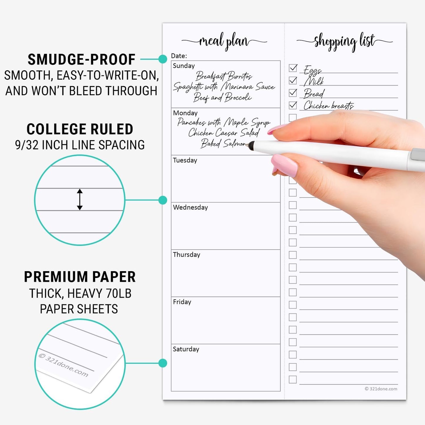 321done Magnetic Weekly Meal Plan Shopping Checklist Notepad - Tear-Off 50 Sheets, 5.5x8.5 - Undated, Sunday to Saturday To-Do List Planner, Schedule Weekly Desk Pad, Weekday Planning Notepad - Made in USA