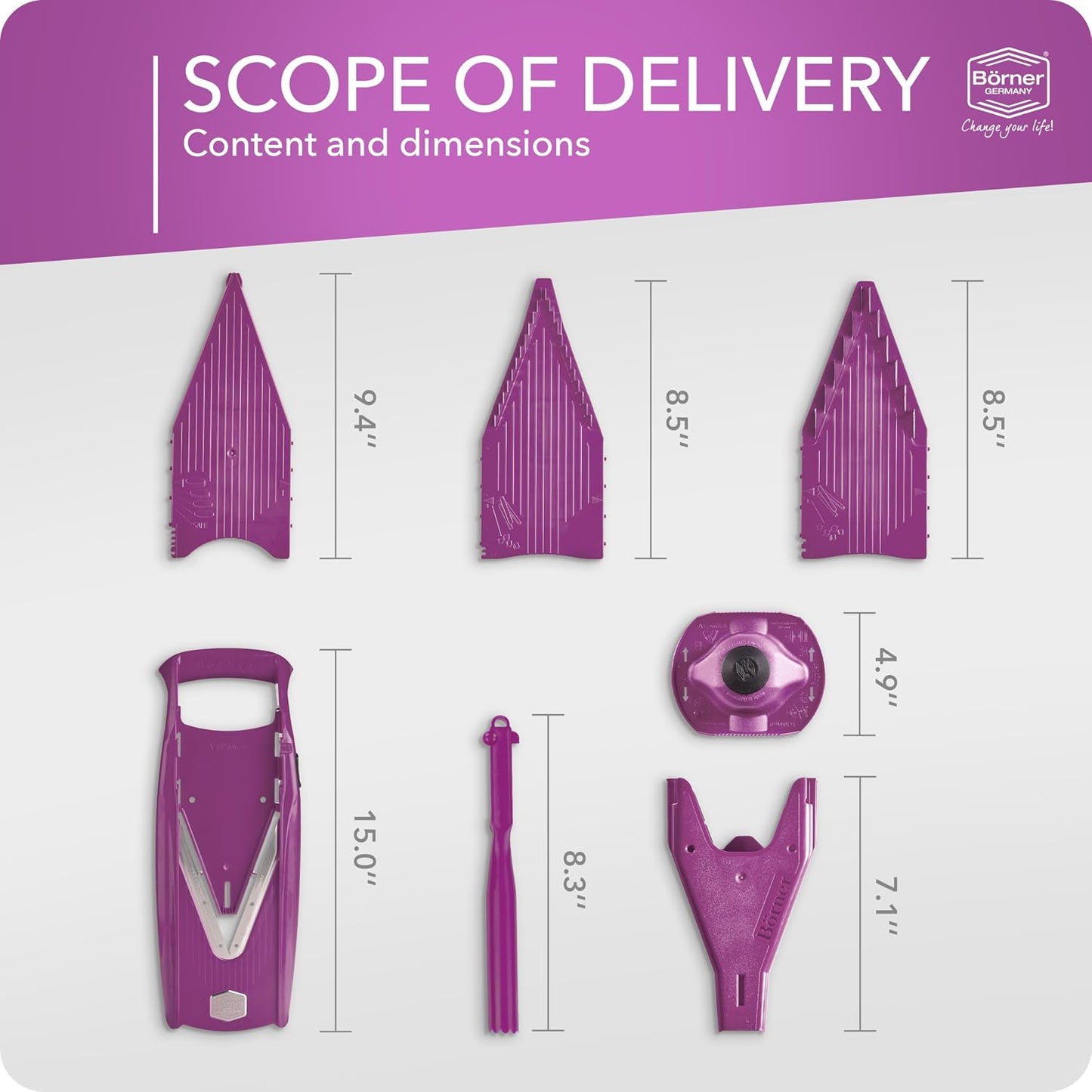 Börner Mandoline Slicer V5 (Basic Set) • Vegetable V-Slicer for Slices in 4 Thickness Settings • Stainless Steel V-Blade • Adjustable Kitchen Slicer for Vegetables & Fruits • Color: Green