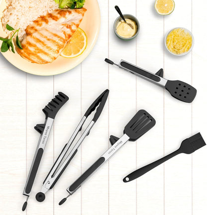 3 Pack Silicone Tongs for Cooking,Maywe Tanso 9 Inch Cooking Kitchen Tongs with Silicone Tips,Nonstick Stainless Steel Tongs for Steak Pie Pizza Pasta Spaghetti Salad BBQ Buffet