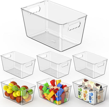 Clear Plastic Storage Bins, 4-Pack Stackable Pantry Organizers and Storage Containers for Kitchen, Fridge, Cabinet and Closet Organization - Home Essentials