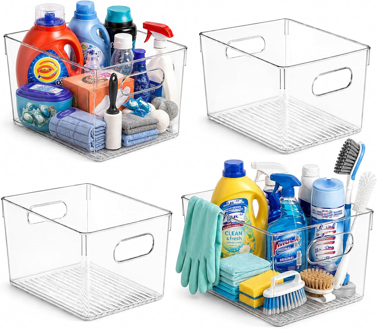 MOONEDGE 6 Pack Clear Organizer Bins 11x8x6in Pantry Organizers and Storage | Clear Containers for Organizing, Plastic Storage Bins with Handles for Drawer, Craft, Fridge, Kitchen Cabinet Shelf