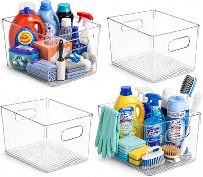 MOONEDGE 6 Pack Clear Organizer Bins 11x8x6in Pantry Organizers and Storage | Clear Containers for Organizing, Plastic Storage Bins with Handles for Drawer, Craft, Fridge, Kitchen Cabinet Shelf