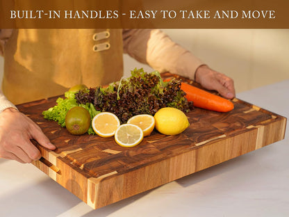 AZRHOM Large Wood Cutting Boards Set of 4 for Kitchen Cheese Charcuterie Board (Gift Box Included) Acacia Butcher Block with Non-slip Mats, Juice Groove and Handles (16x12, 14x10, double 11x8 inch)-4