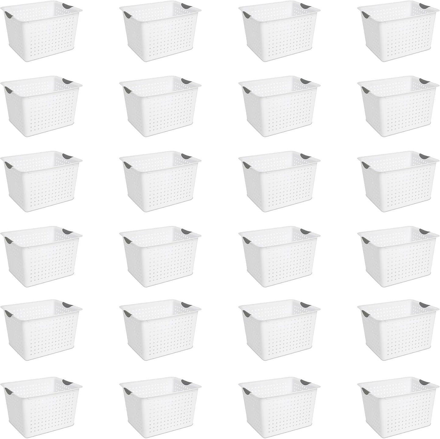 Sterilite 24-Pack Ultra Basket, Open Plastic Bins, Countertop, Cabinet and Closet Organizer, White, Deep