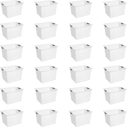 Sterilite 24-Pack Ultra Basket, Open Plastic Bins, Countertop, Cabinet and Closet Organizer, White, Deep